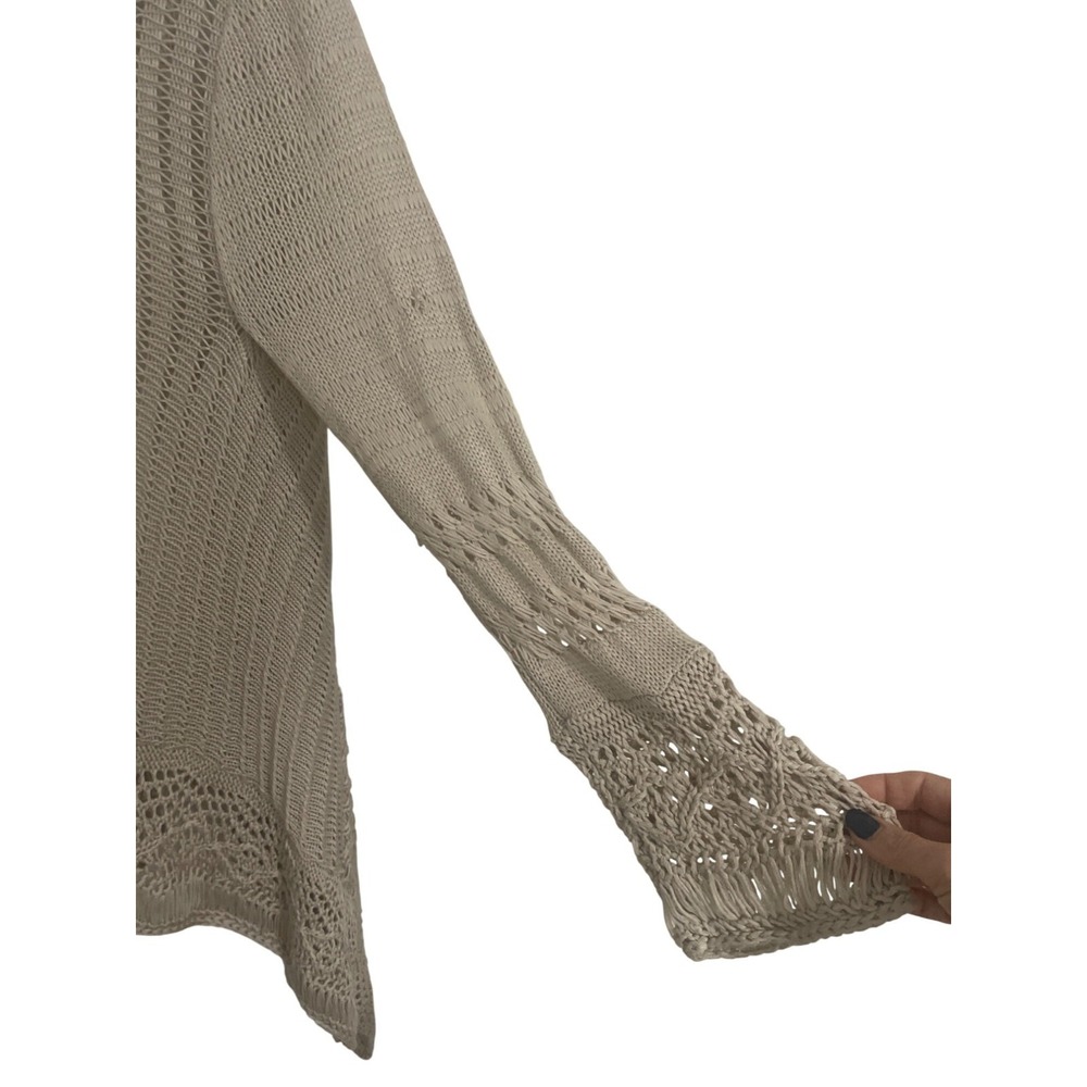 Boston Proper Womens Cardigan Open Knit Crochet Sharkbite M Tan Boho Coastal - Picture 3 of 7